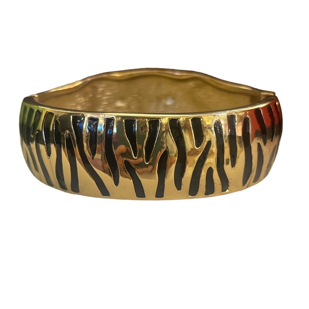 Vintage Tiger Clamper Bangle Bracelet with Crystal-Embellished Tiger Head, EUC - Picture 3 of 4